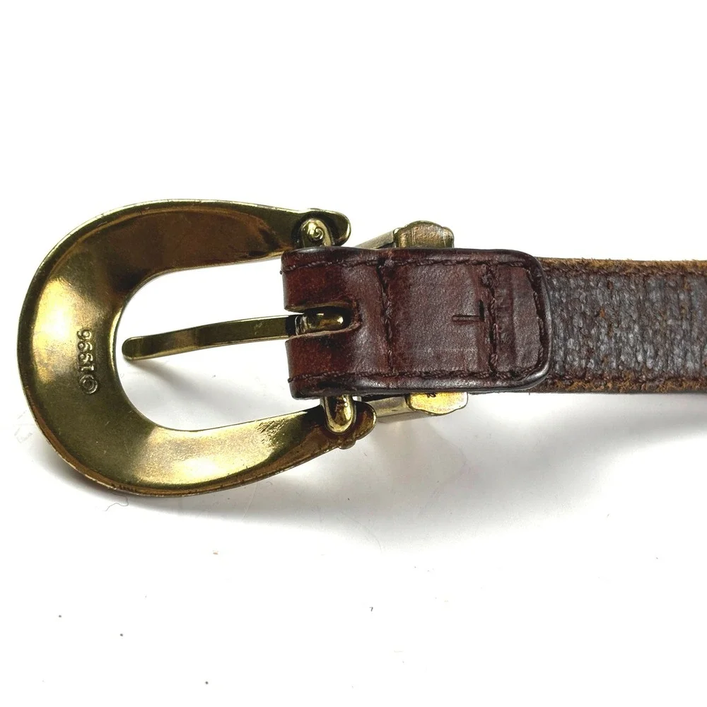 Vintage Braided Leather Belt Womens 34 Brown Brass Floral Buckle 1996 Western